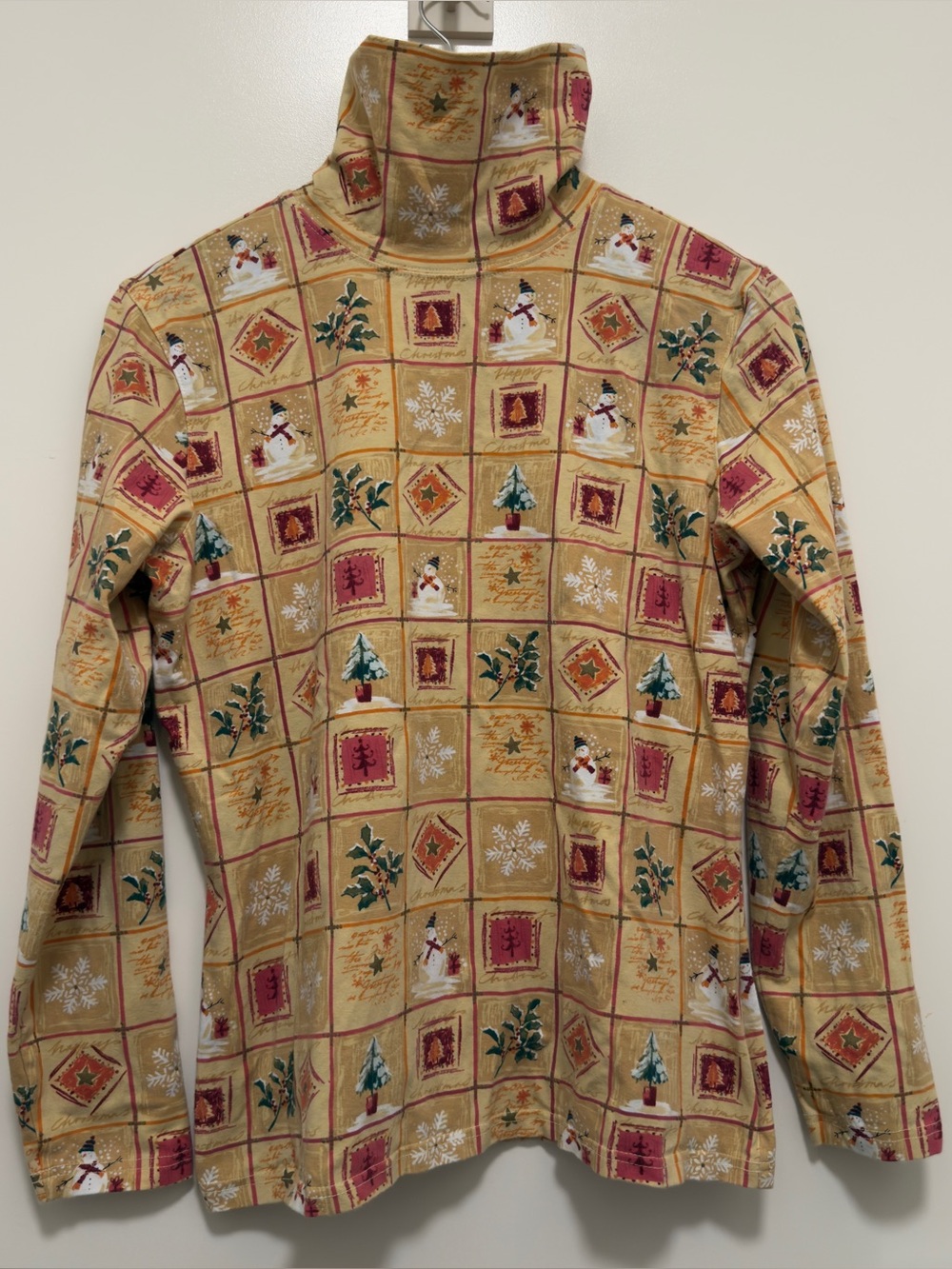 Vintage 1990s Talbots Gold Patchwork Holiday Turtleneck Sweatshirt Size Medium M